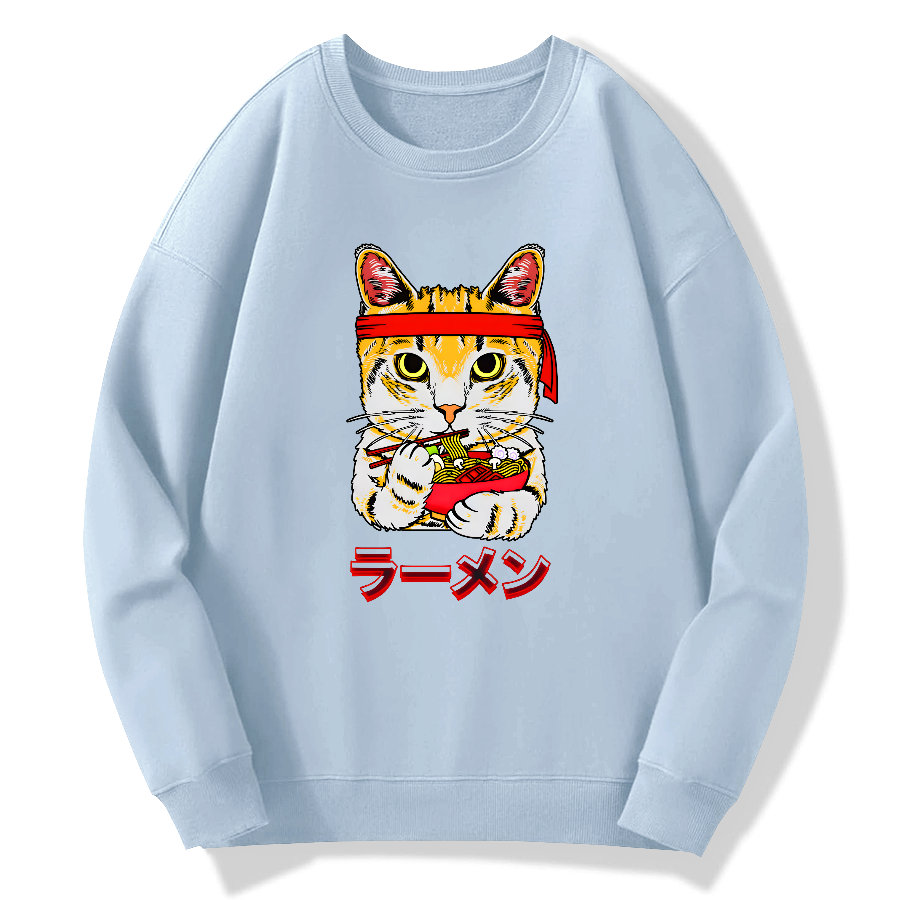 Cat Lamian Noodles Japan Cotton Pullover Sweatshirt