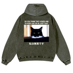 Cat Vintage Washed Cotton Back Art Hoodie