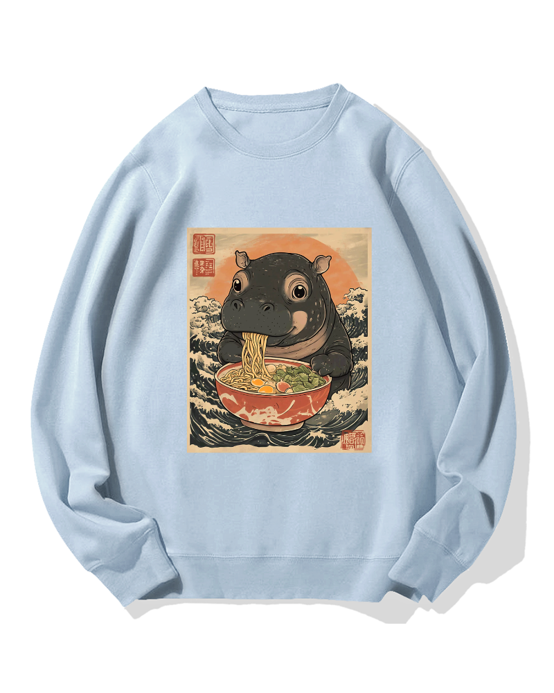 Hippo eating ramen Cotton Sweatshirt
