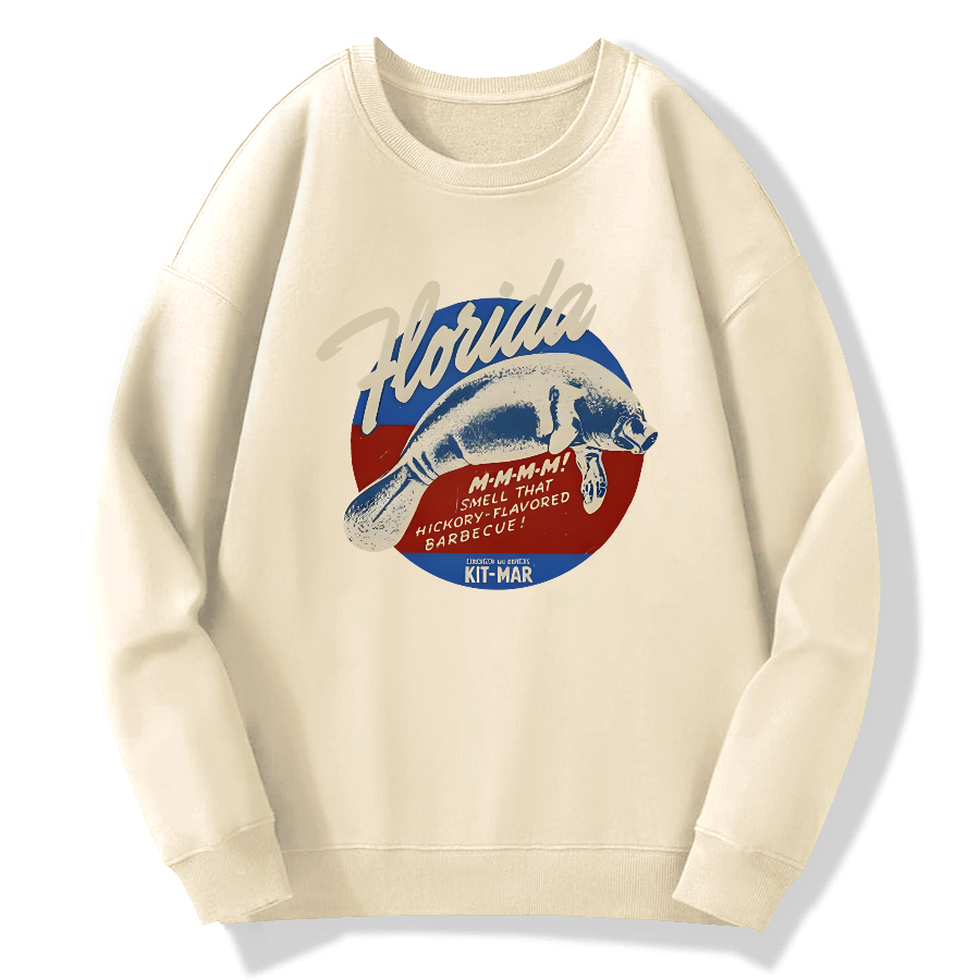Retro Florida manatee Cotton Pullover Sweatshirt