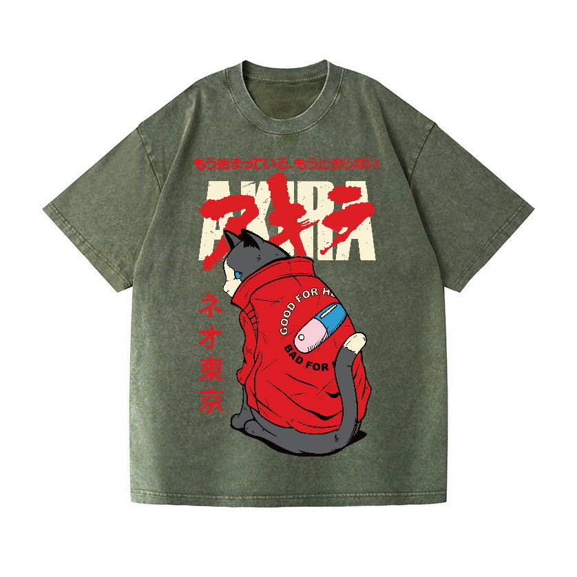 Akira Cat Vintage Wash Japanese Design T-Shirt