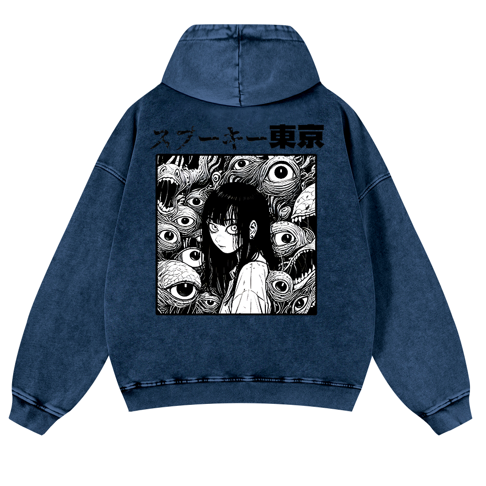 Horror manga Vintage Washed Cotton Back Art Hoodie
