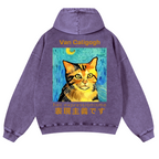 Cat Van Caligogh Vintage Washed Cotton Back Art Hoodie