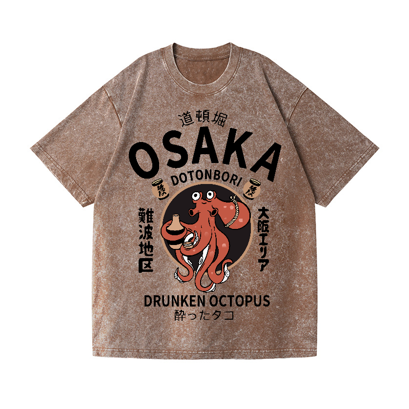 Osaka Dotonbori Drunken Octopus Vintage Wash Japanese Design T-Shirt