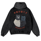 Masked Cat Vintage Washed Cotton Back Art Hoodie