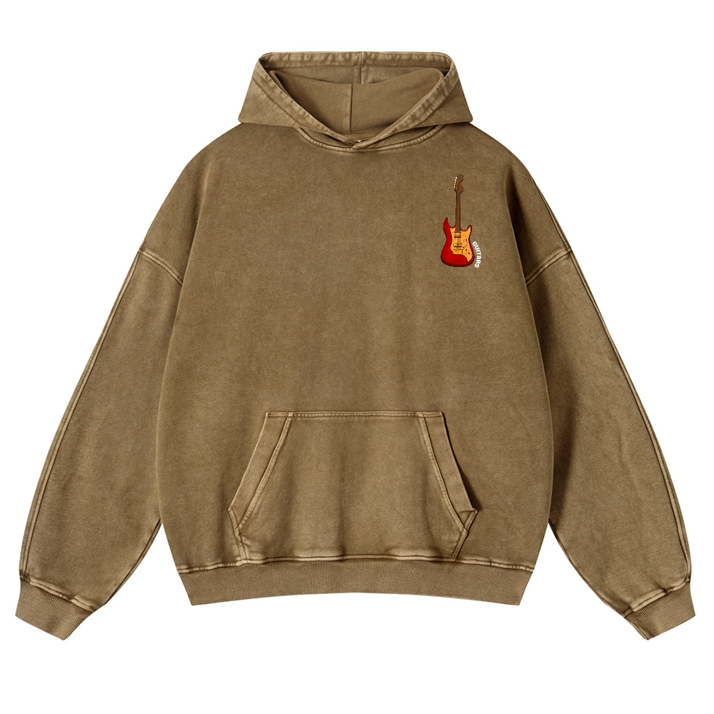 Guitars Vintage Washed Cotton Back Art Hoodie