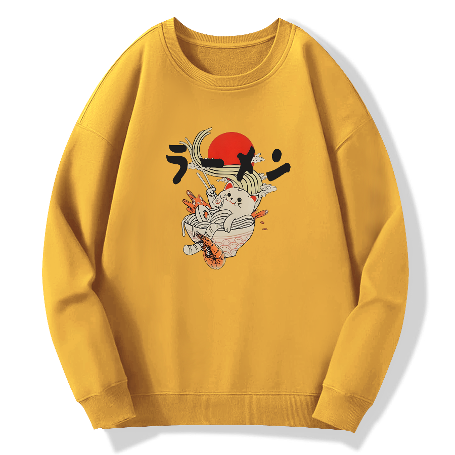Lamian Noodles and Cat Art Cotton Pullover Sweatshirt