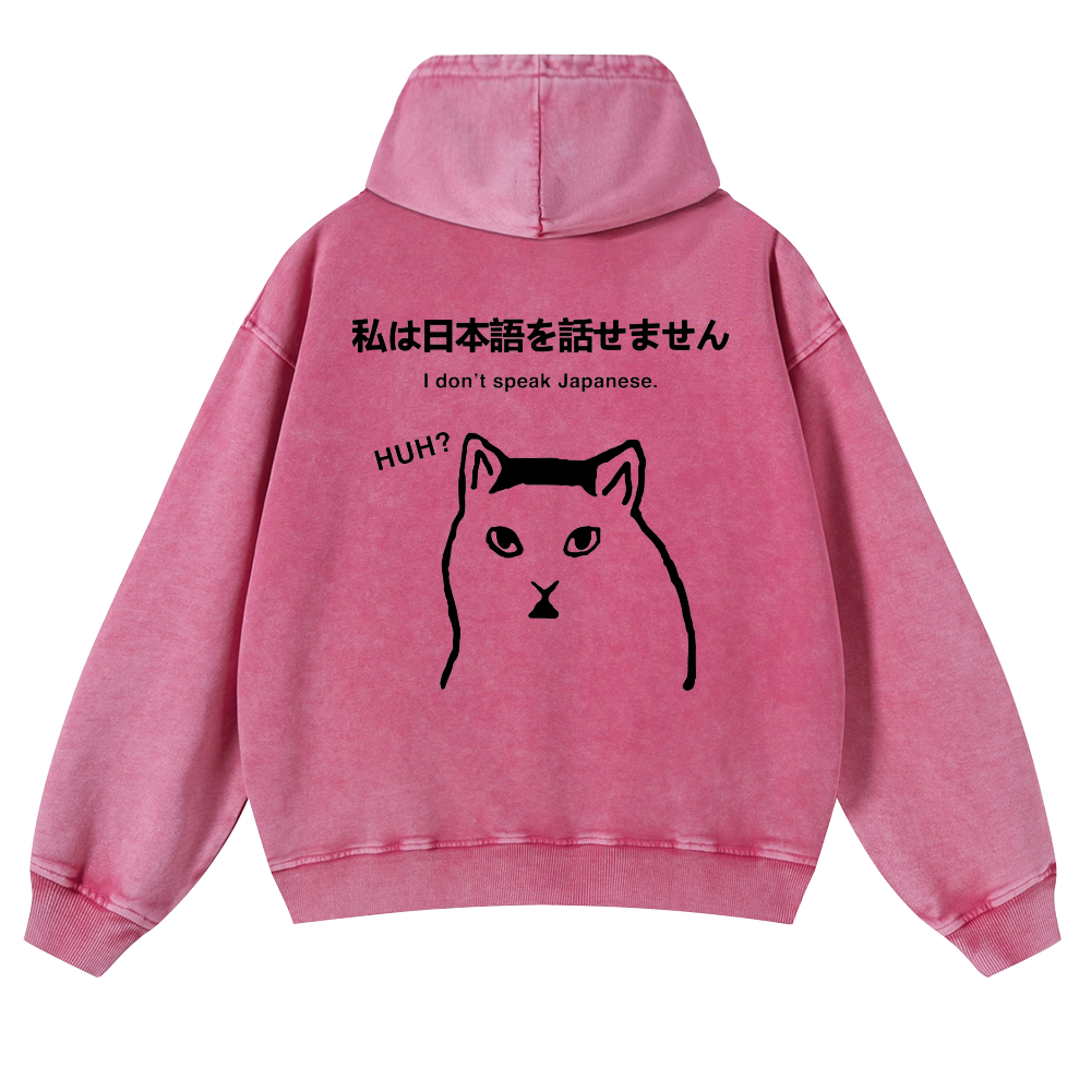Cat & Japanese Confusion Vintage Washed Cotton Back Art Hoodie