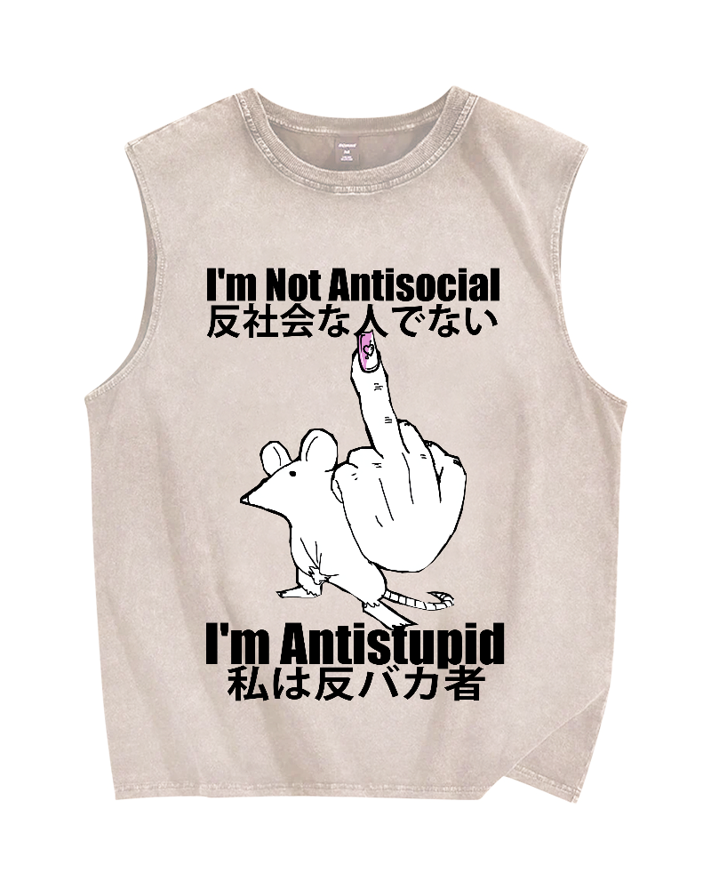 Anti-stupid Mouse Vintage Distressed Washed Tank Top
