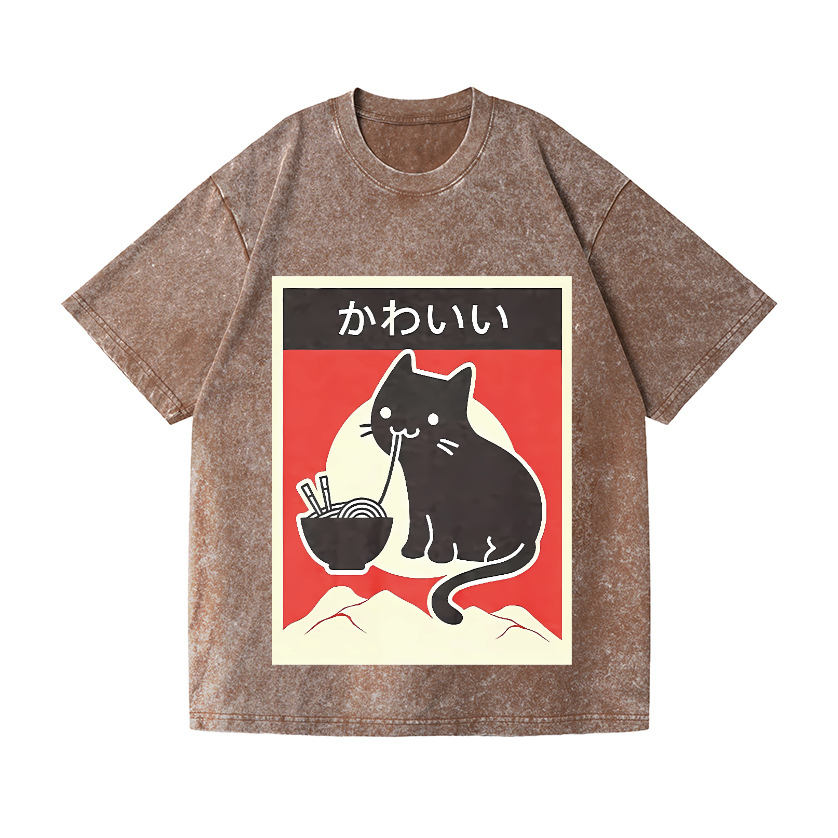 Ramen Cat Vintage Wash Japanese Design T-Shirt