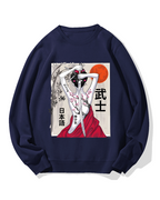 Japanese Samurai Girl Scenery Vintage Sakura Cotton Sweatshirt