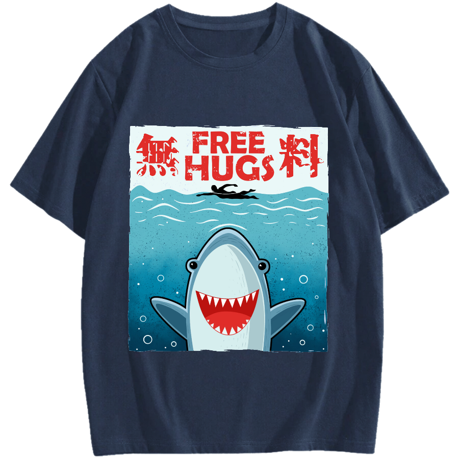 Free Shark Hug Cotton casual T-shirt