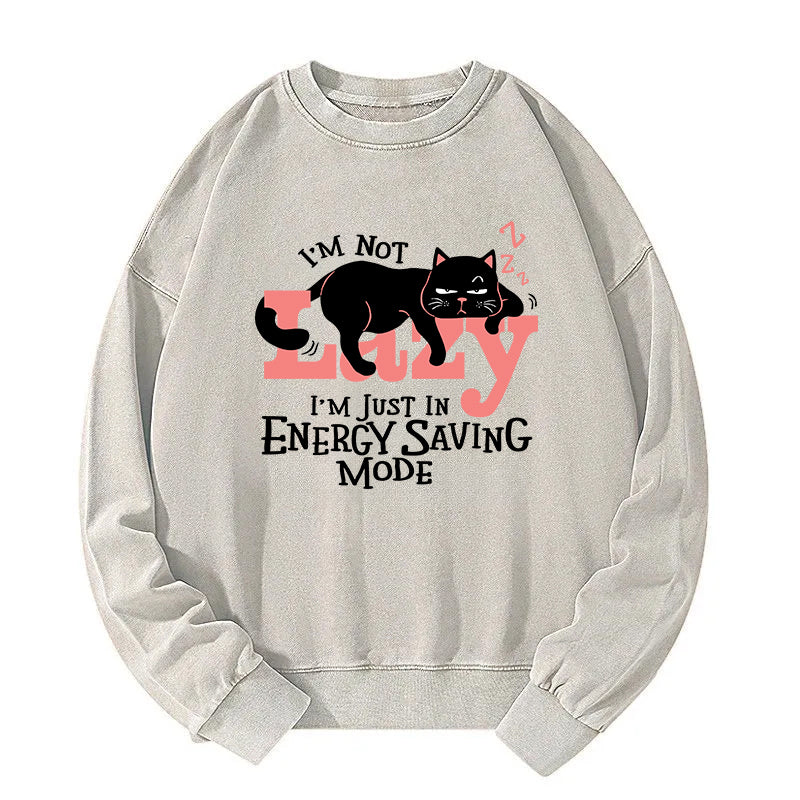 Energy Save Mode Cat Washed Sweatshirt