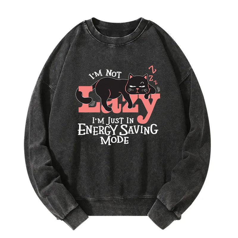 Energy Save Mode Cat Washed Sweatshirt
