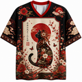 Ukiyo‑e Sakura Black Cat Jersey Shirts
