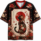 Ukiyo‑e Sakura Black Cat Jersey Shirts
