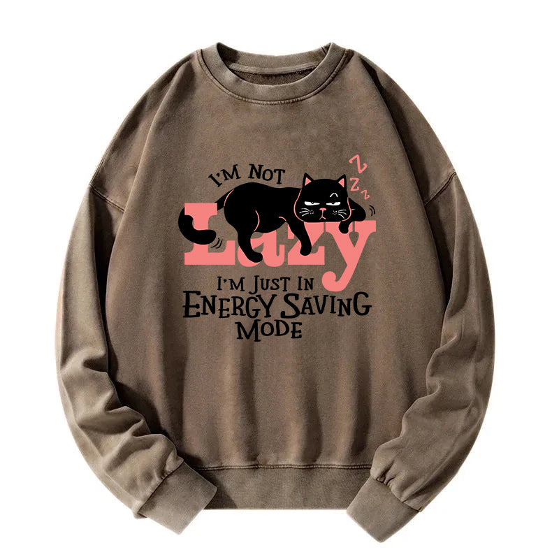 Energy Save Mode Cat Washed Sweatshirt