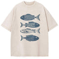 Unisex Fish That Meet And Separate Printed Washed Tee