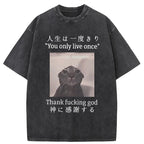 Funny Melancholy Cat Washed T-Shirt