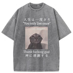 Funny Melancholy Cat Washed T-Shirt