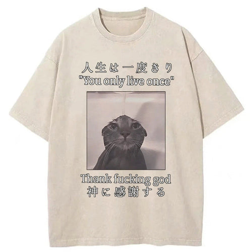 Funny Melancholy Cat Washed T-Shirt
