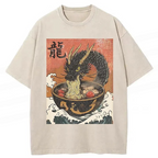 Dragon Eating Delicious Ramen Washed T-Shirt