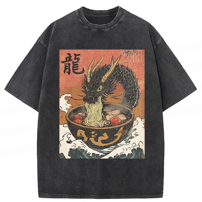 Dragon Eating Delicious Ramen Washed T-Shirt