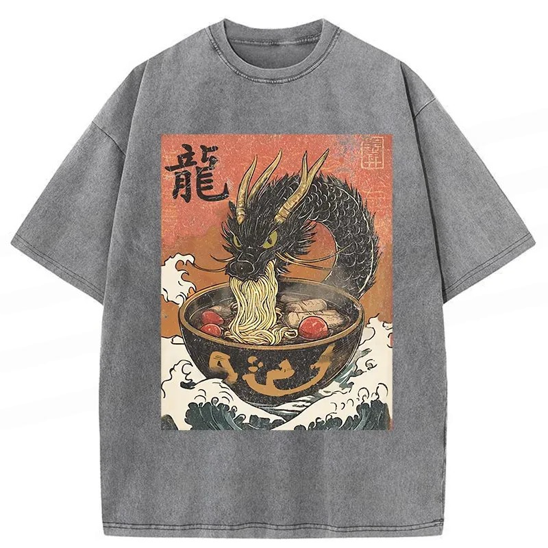 Dragon Eating Delicious Ramen Washed T-Shirt