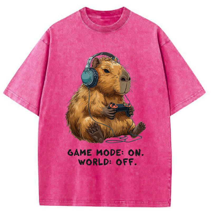 Unisex Capybara Life:Paused.Game:ON. Washed T-Shirt