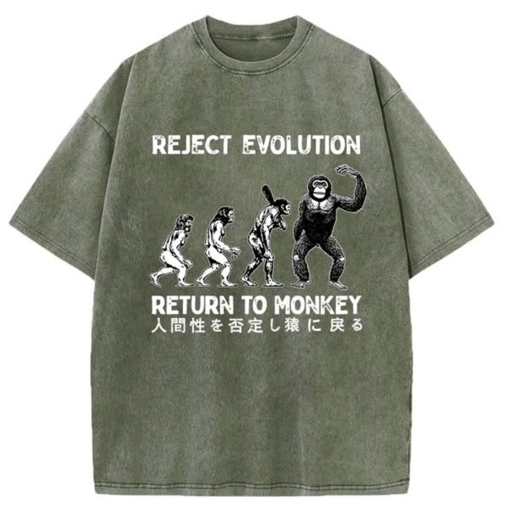 Reject Evolution Return To Monkey Funny Washed T-Shirt