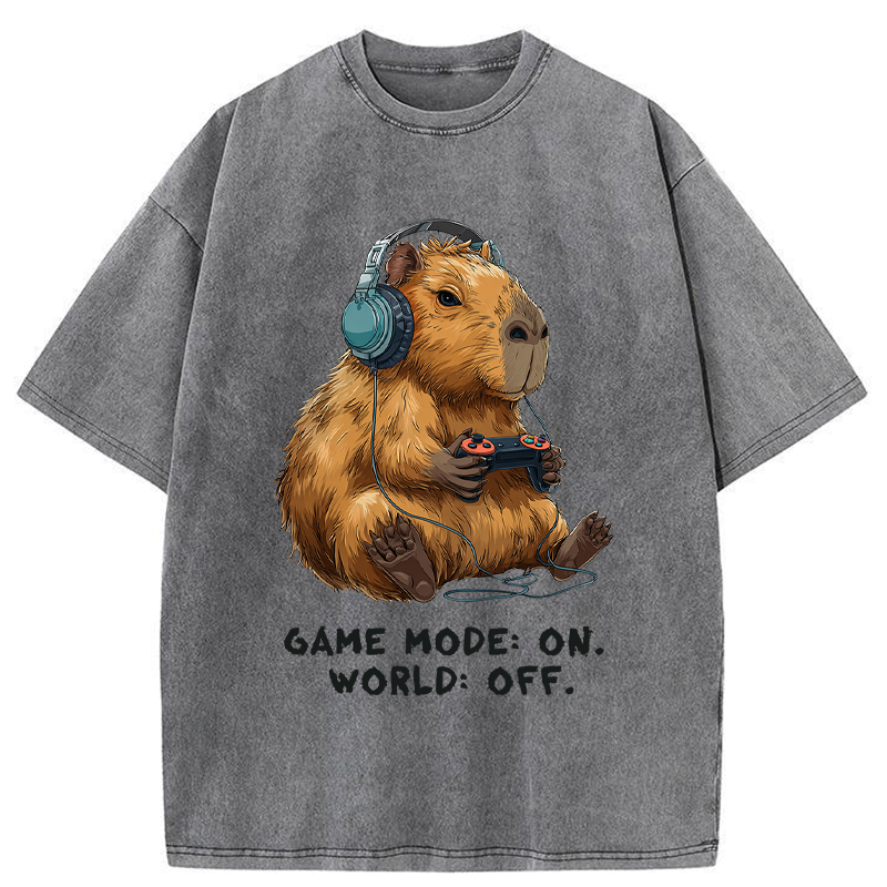 Unisex Capybara Life:Paused.Game:ON. Washed T-Shirt