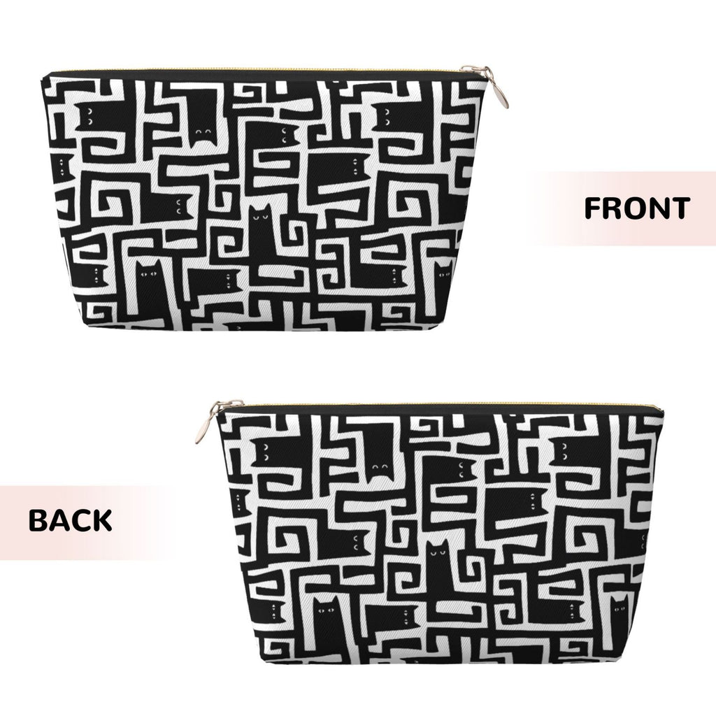 Abstract Block Cat Printed Makeup Bag