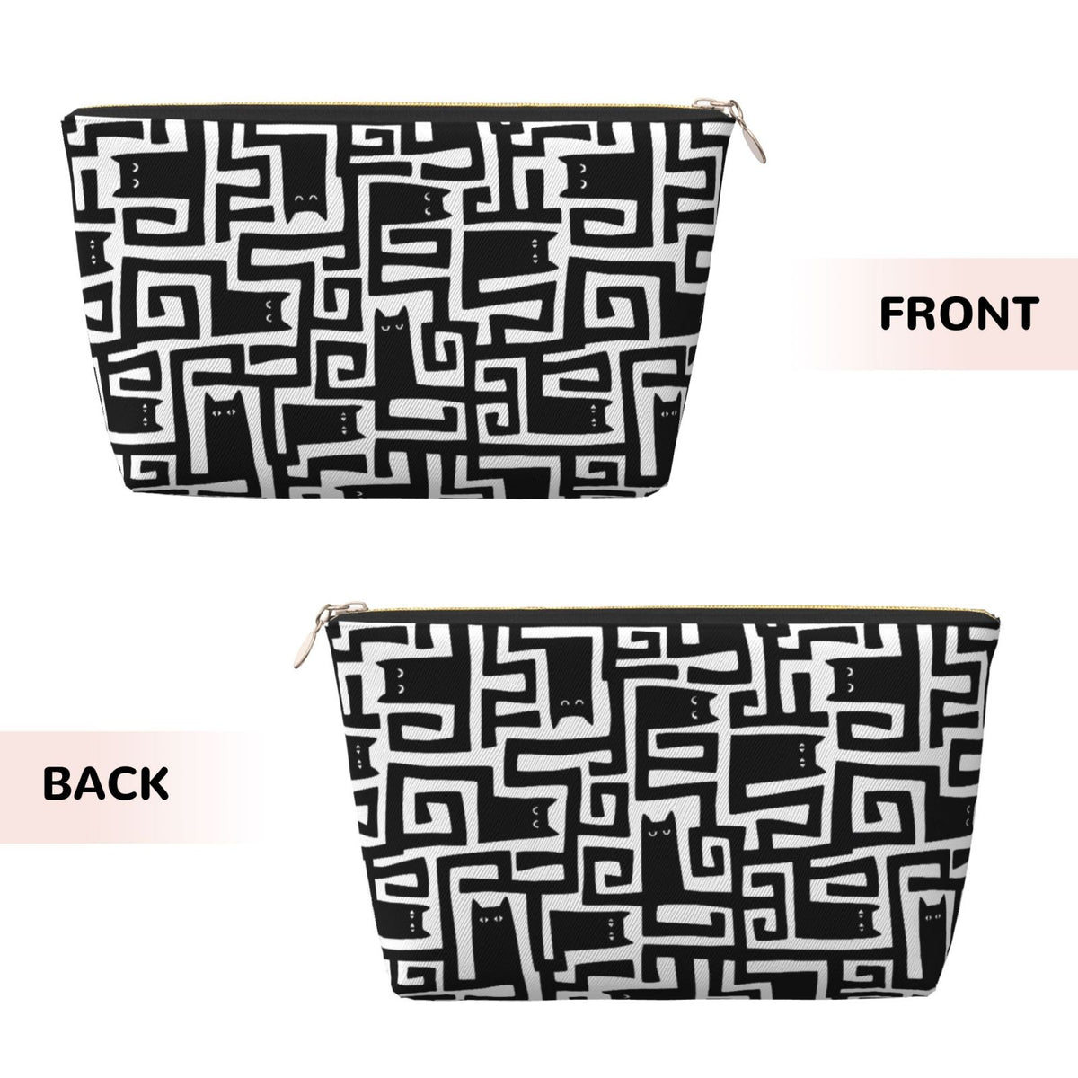 Abstract Block Cat Printed Makeup Bag