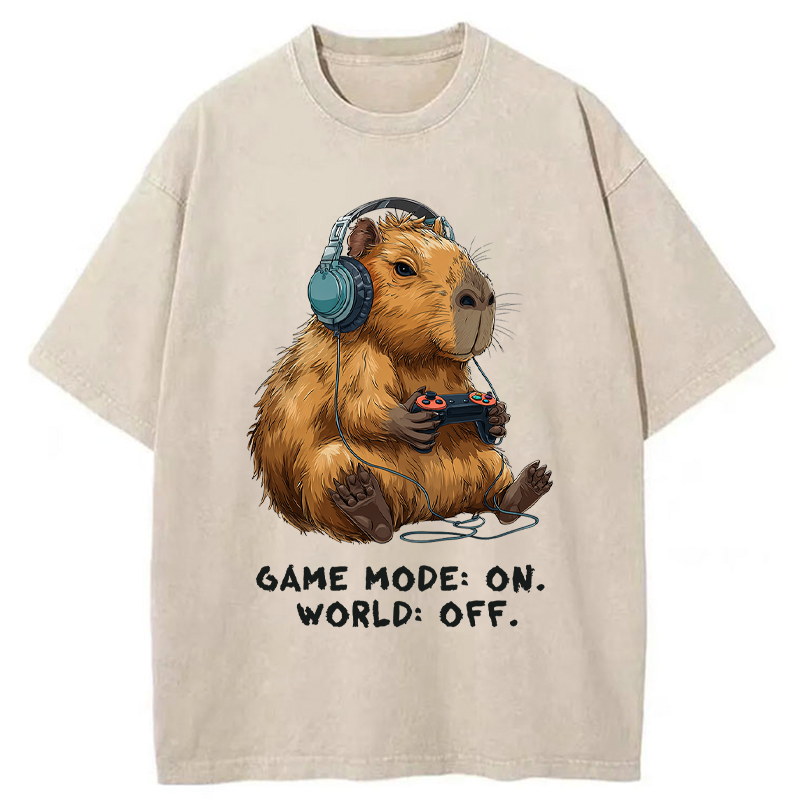 Unisex Capybara Life:Paused.Game:ON. Washed T-Shirt