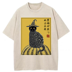Unisex Black Cat's Glimpse of the Future Washed T-Shirt