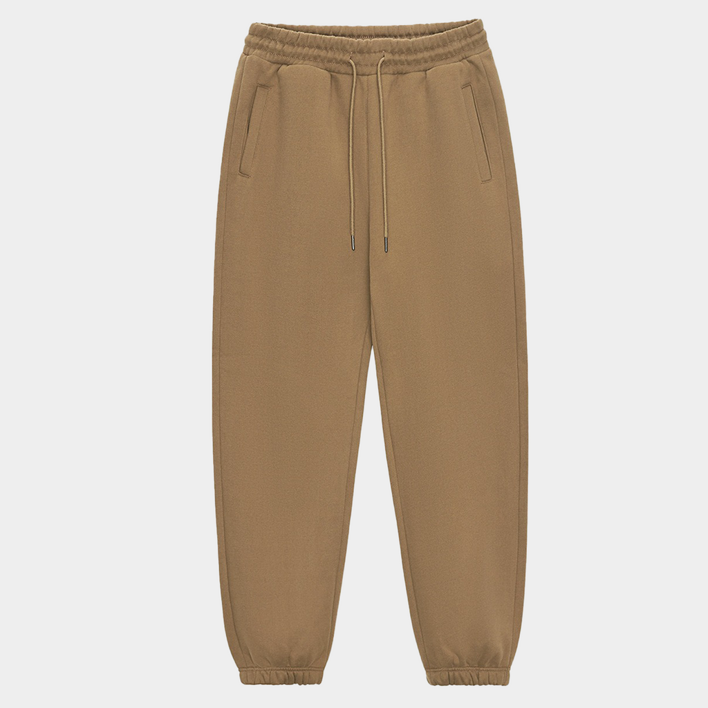 Unisex Solid Color Fleece Casual Tapered Pants