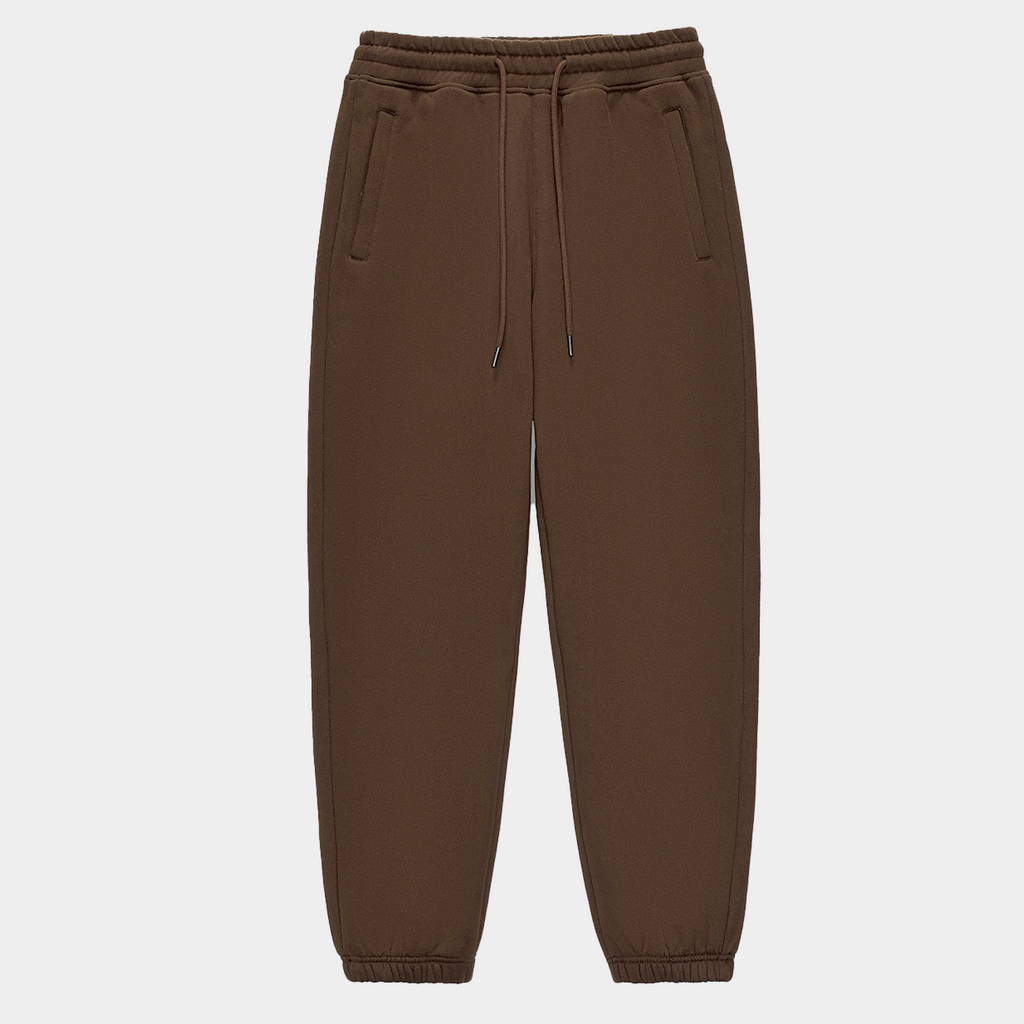 Unisex Solid Color Fleece Casual Tapered Pants