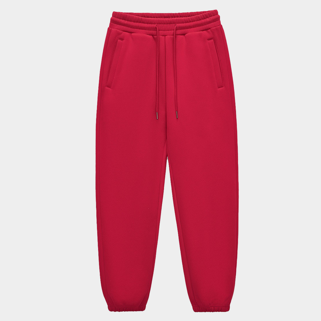 Unisex Solid Color Fleece Casual Tapered Pants