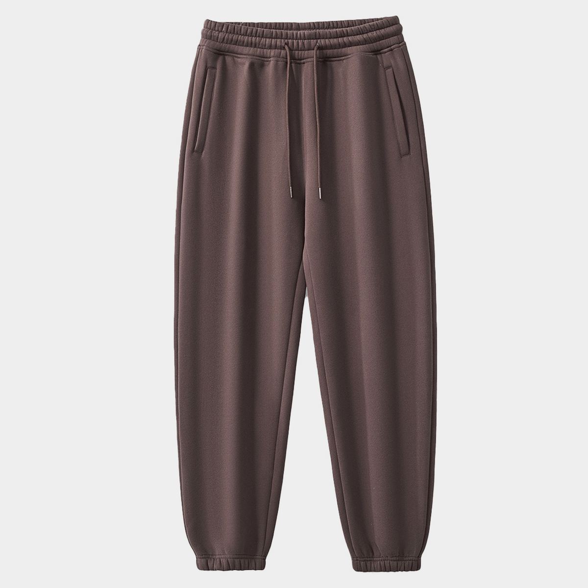 Unisex Solid Color Fleece Casual Tapered Pants