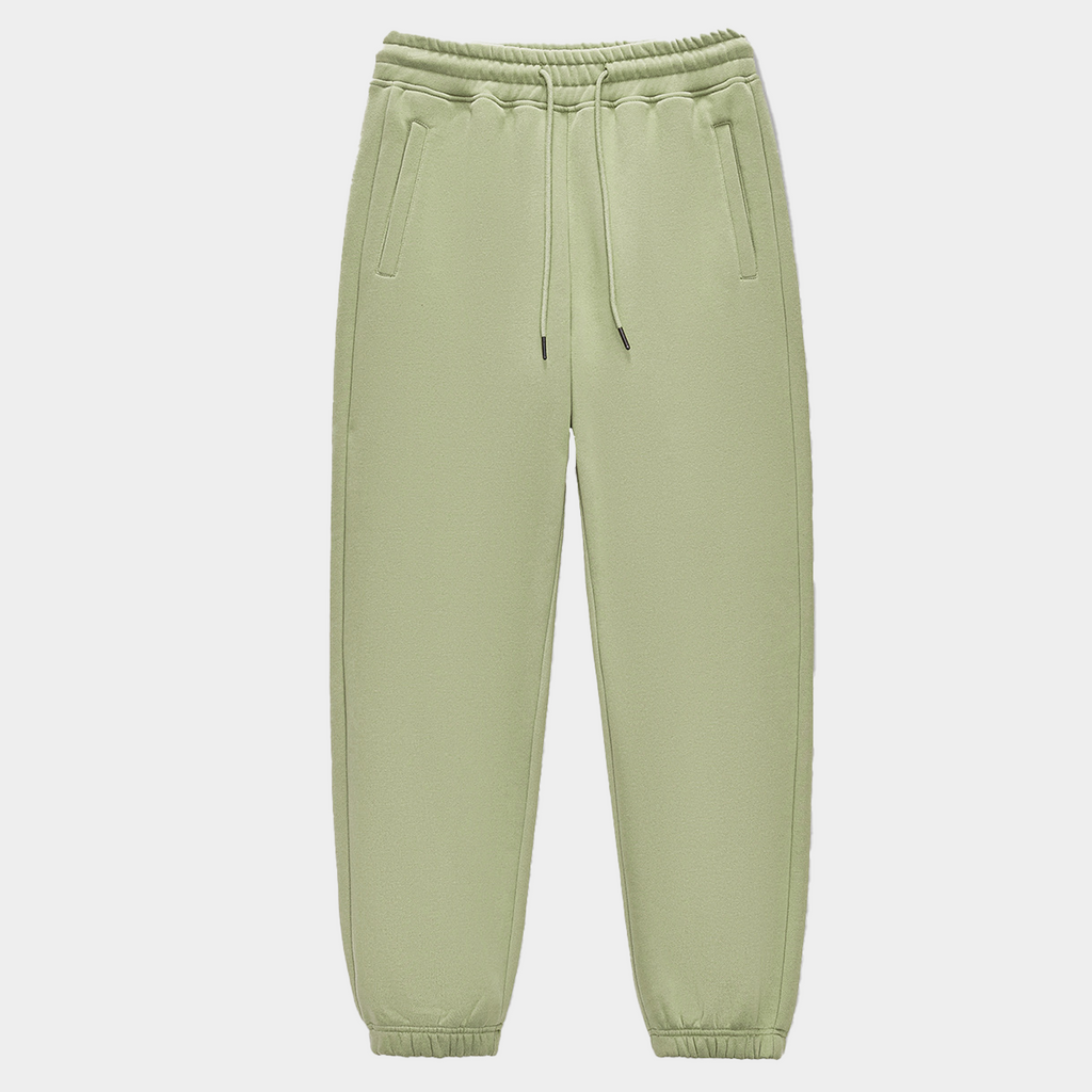 Unisex Solid Color Fleece Casual Tapered Pants