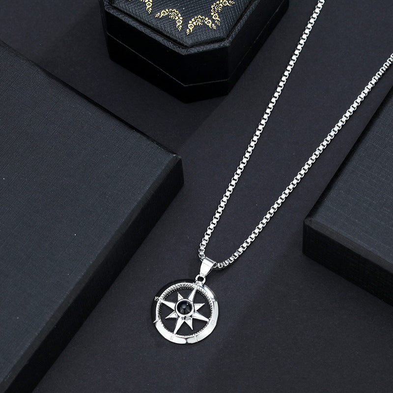 Retro Compass Hexagram Star 100 Languages Photo Projection Necklace