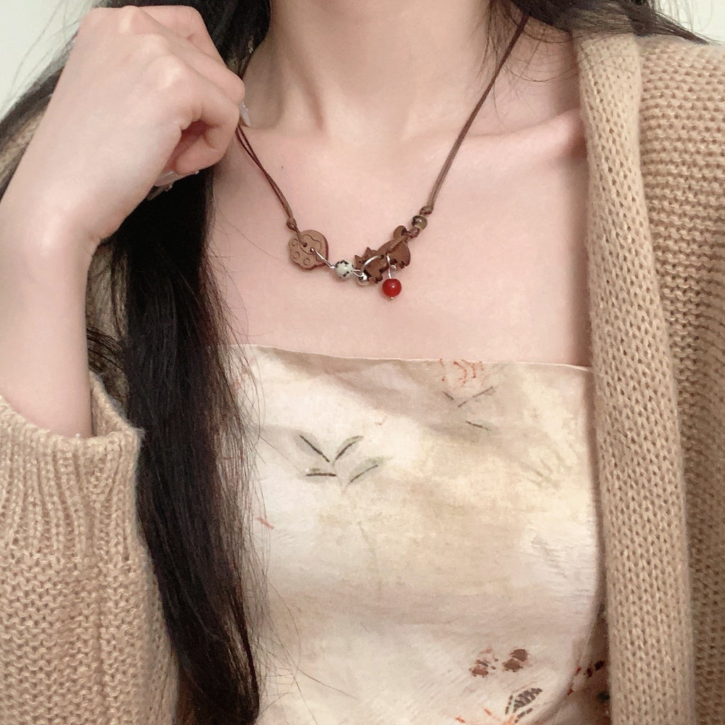 Cute Wooden Kitten Pendant Necklace
