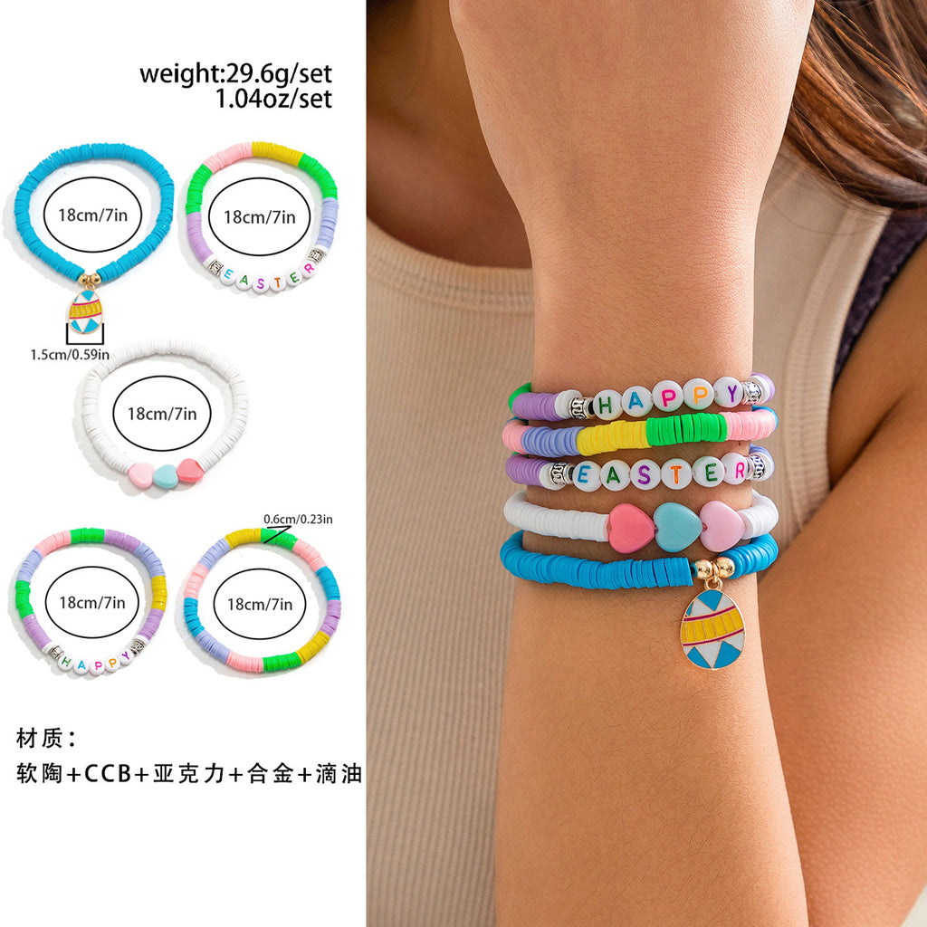 Easter Soft Clay Letter Bracelet Set Colorful Love Rabbit Bracelet Bracelet