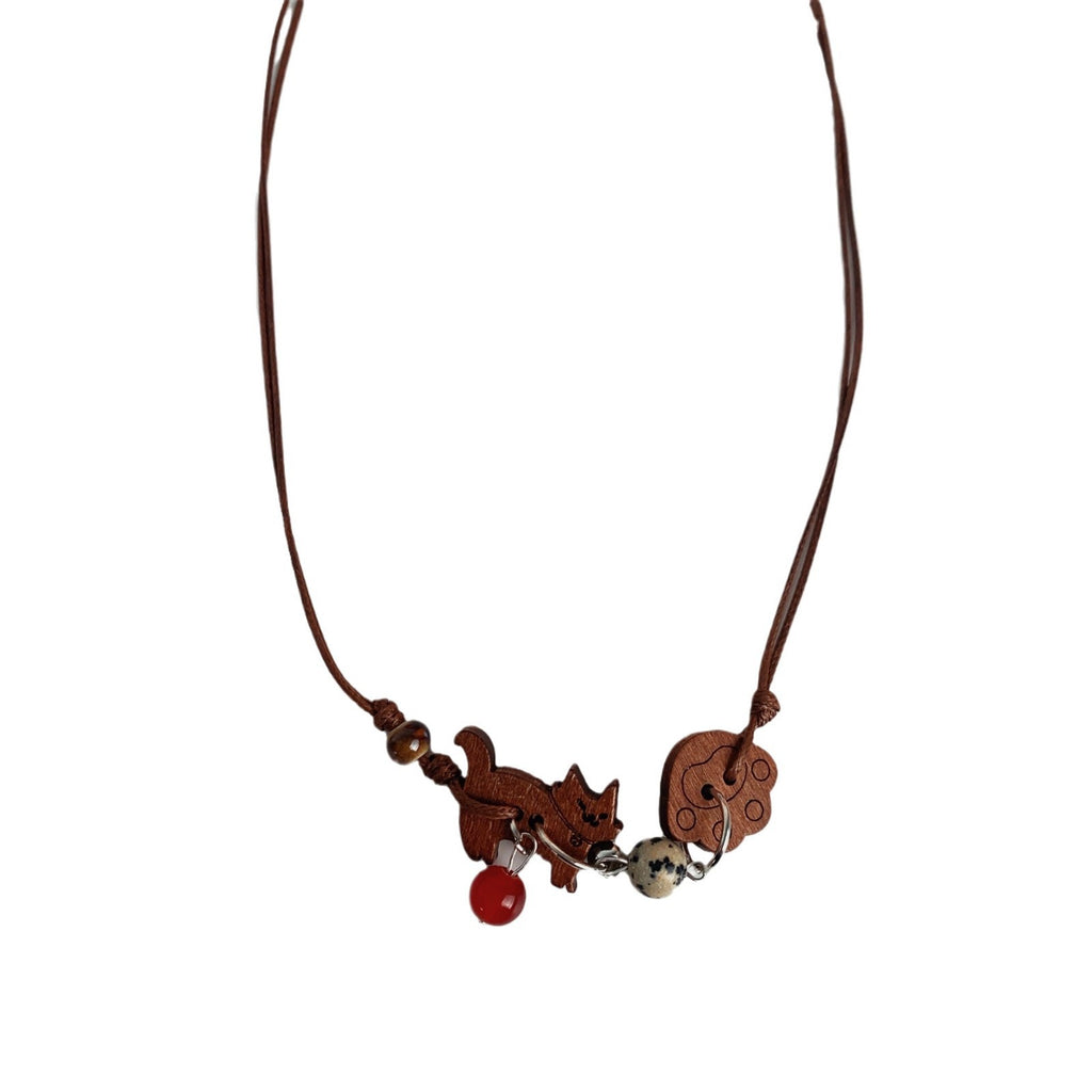 Cute Wooden Kitten Pendant Necklace