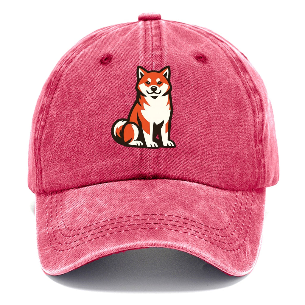 Sitting Shiba Inu Emblem Washed Cap