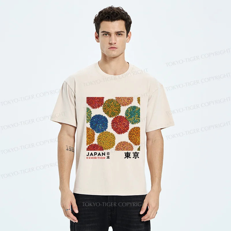 Unisex Japanese Flower Art Washed T-Shirt