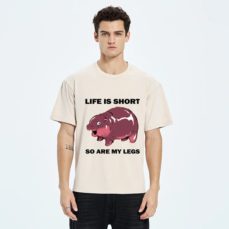 Unisex Short Legs Short Life Washed T-Shirt