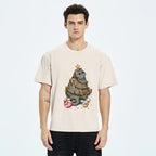 Unisex Christmas Decoration Cat Washed T-Shirt