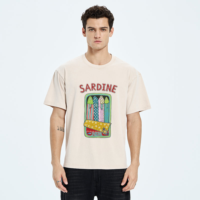 Unisex Colorful Sardines Washed T-Shirt