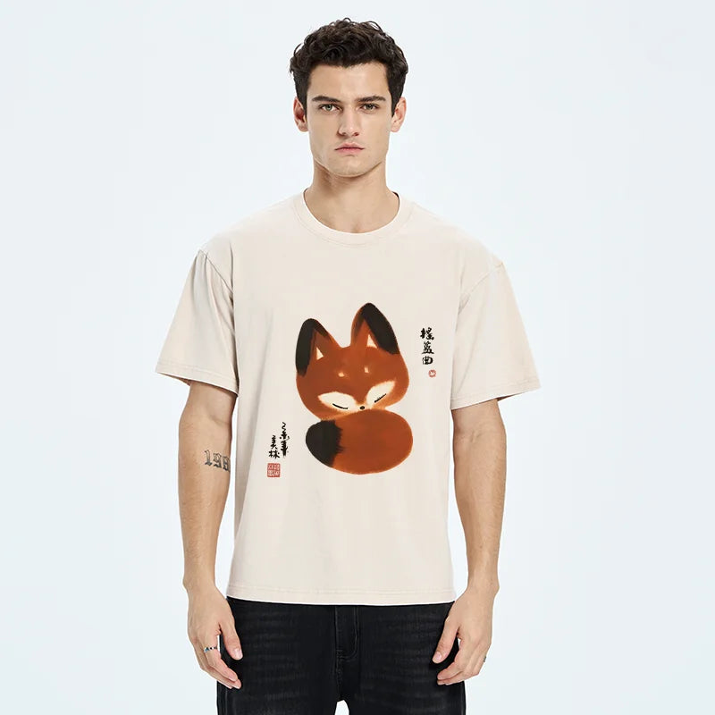 Unisex Cute Fox Washed T-Shirt